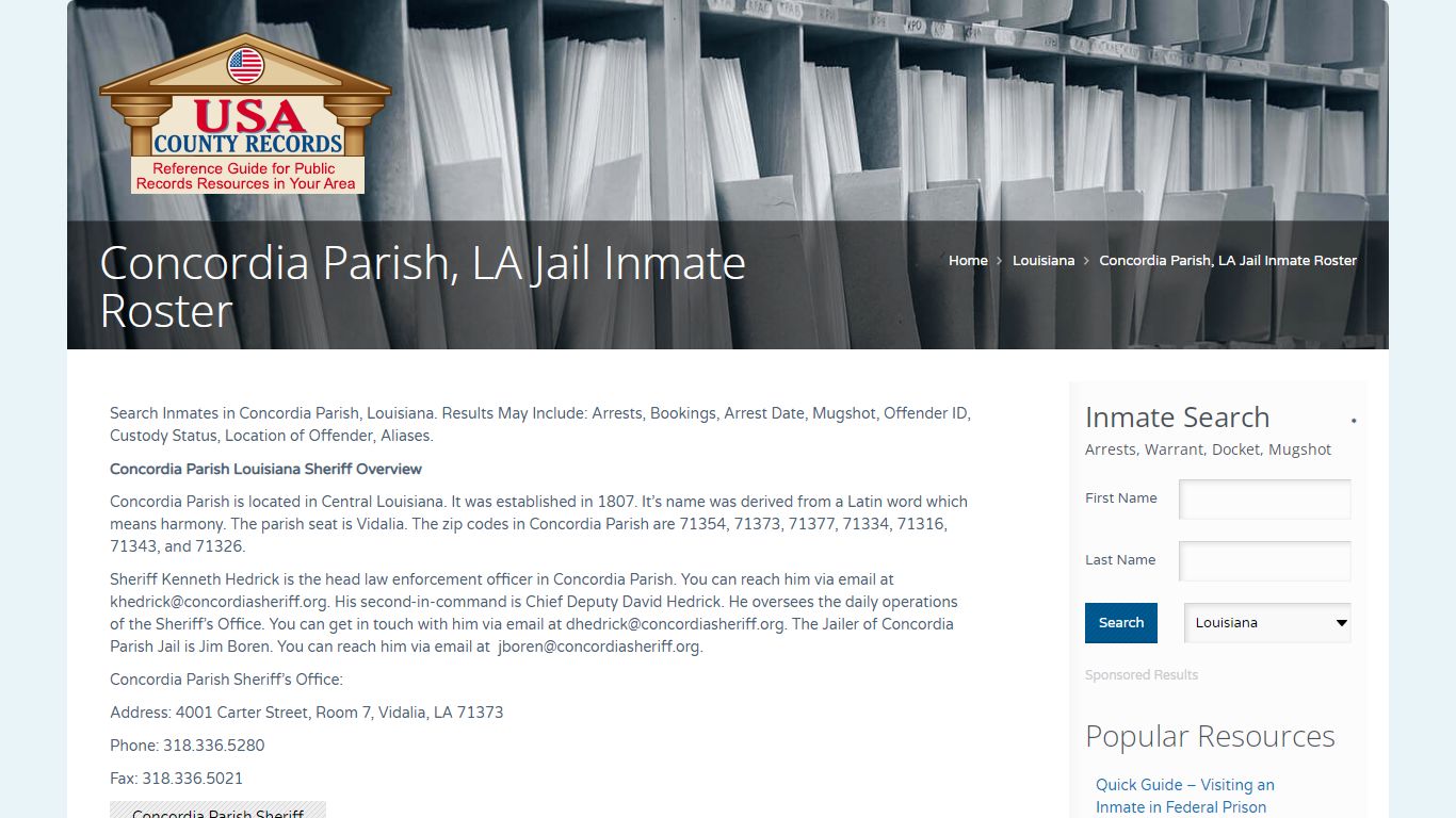 Concordia Parish, LA Jail Inmate Roster | Name Search