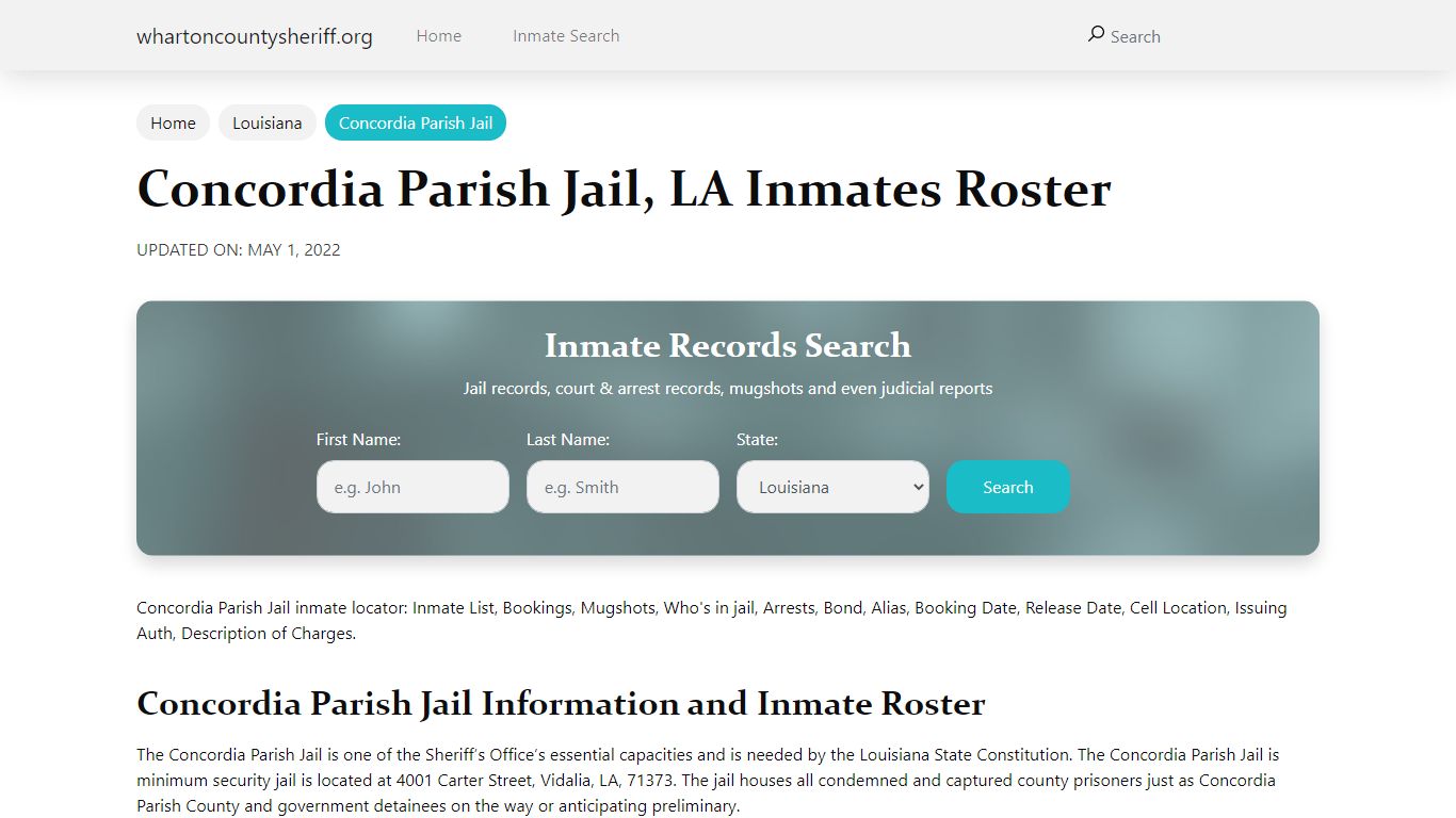 Concordia Parish Jail, LA Jail Roster, Name Search